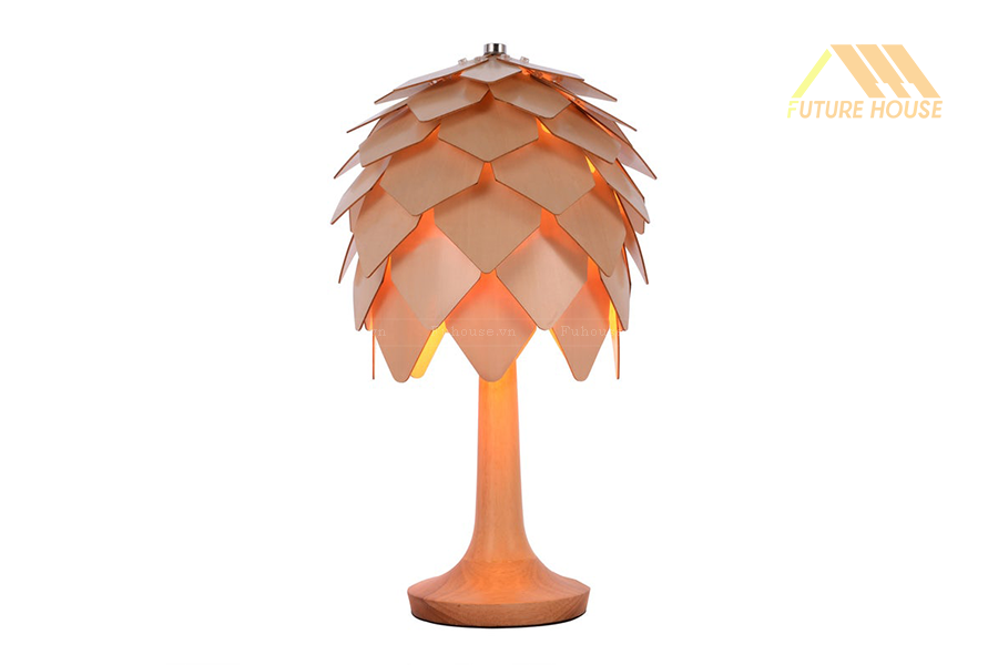 Đèn gỗ trang trí để bàn hình quả thông F-Rome 08