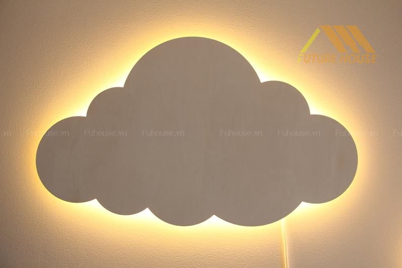 đèn gỗ trang trí treo tường mây trắng