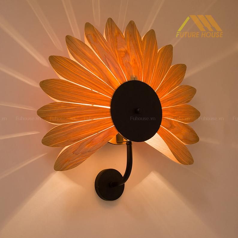 đèn gỗ trang trí treo tường hoa cúc 