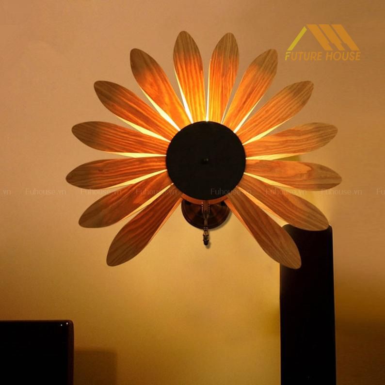 đèn gỗ trang trí treo tường hoa cúc 