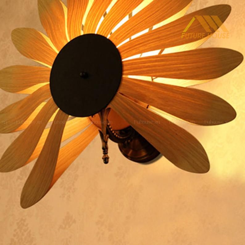 đèn gỗ trang trí treo tường hoa cúc 