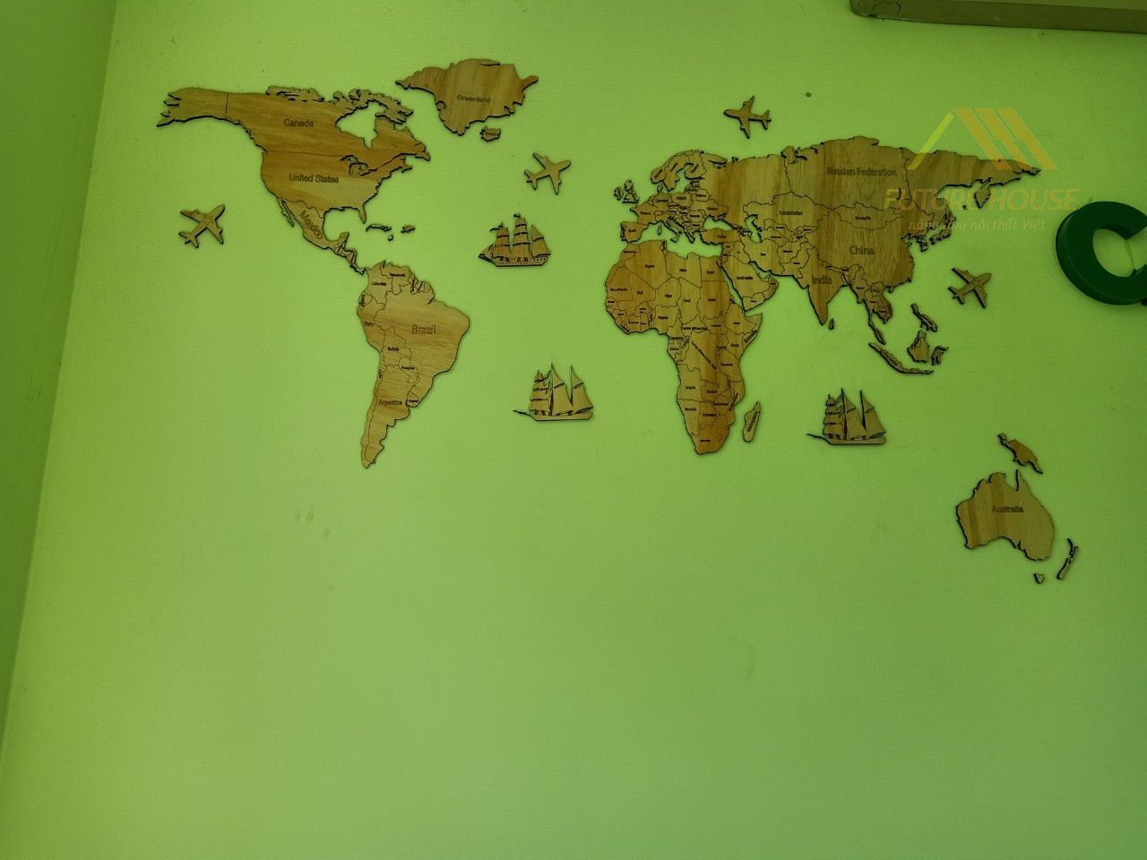 bản đồ gỗ gắn tường World S 