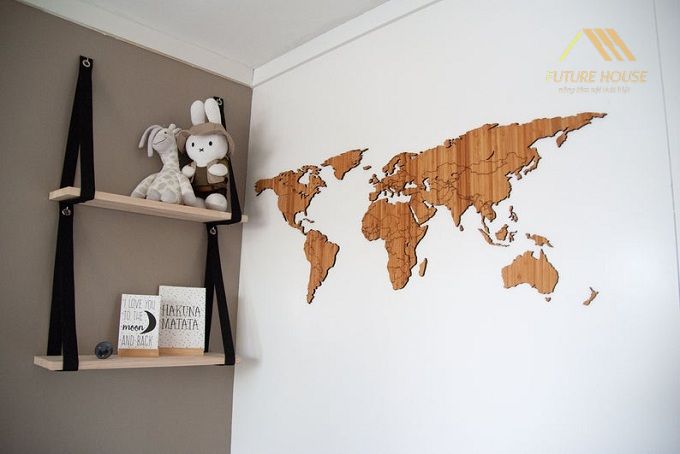 Quà tặng khách hàng - Bản đồ gỗ gắn tường World Map