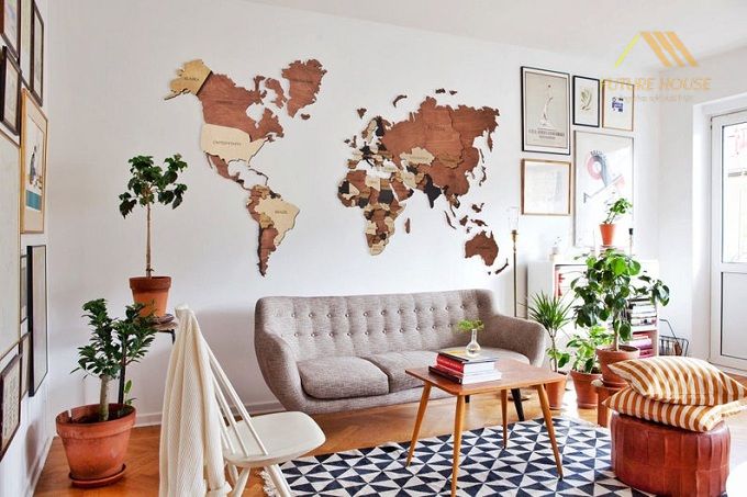 Quà tặng khách hàng - Bản đồ gỗ gắn tường World Map ~!