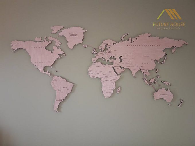 Trang trí nội thất cửa hàng với bản đồ gỗ treo tường MAP WORLD