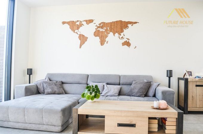 Trang trí nội thất tân cổ điển với bản đồ gỗ gắn tường MAP WORLD