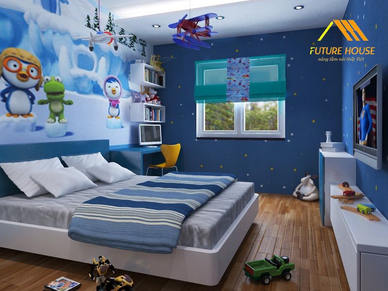 Tường phòng trẻ em không nên sử dụng các vật trang trí dễ vỡ như gương lớn