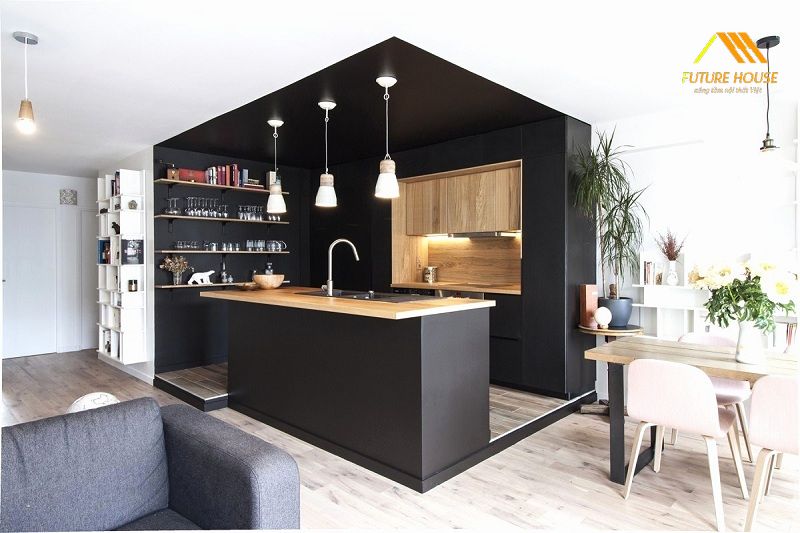 Tủ bếp âm tường cho góc nấu nướng thêm rộng rãi