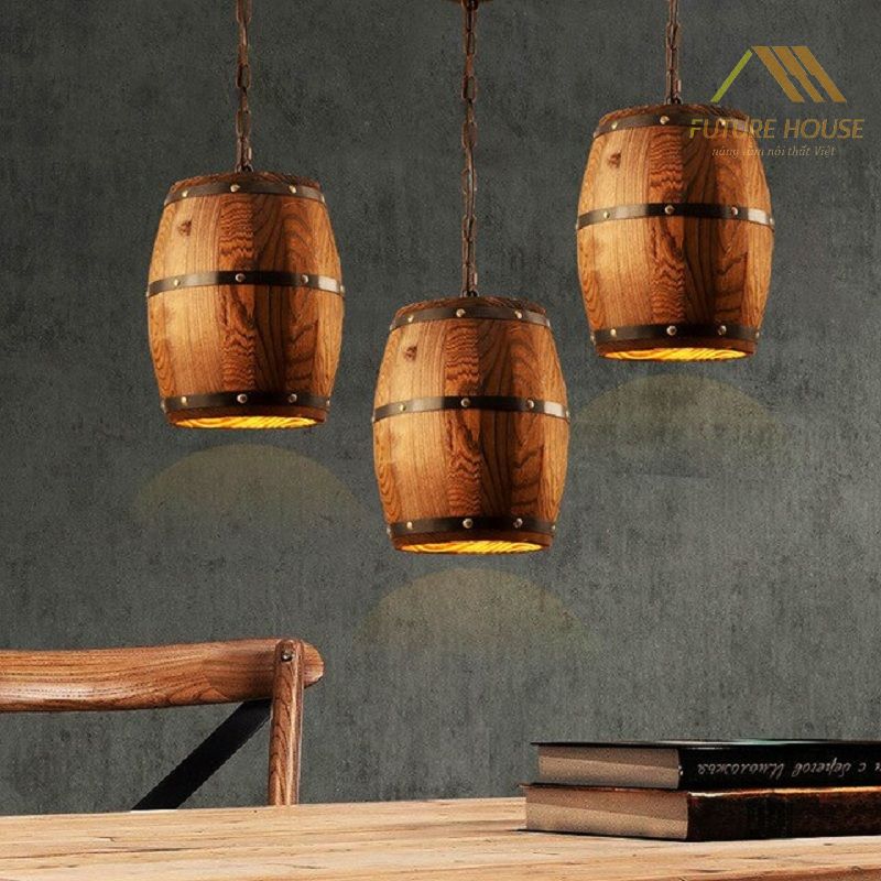 Chất liệu gỗ thông tự nhiên là điểm nhấn đầu tiên của đèn trang trí nội thất hcm
